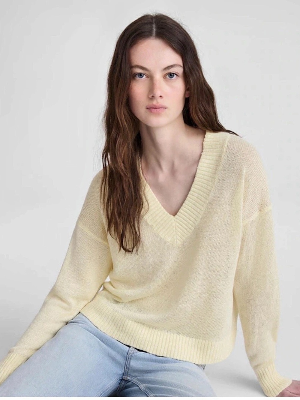 Madewell V-Neck Linen Sweater in Yellow Size Medium NWT